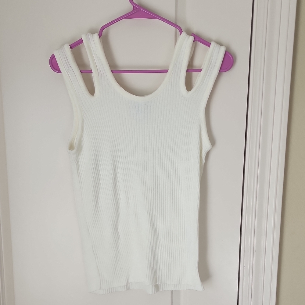 Women's White Ribbed Off Shoulder Tank Top